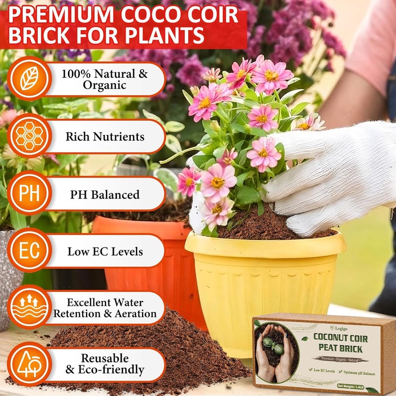 Legigo 8 Pack Coco Coir Bricks (11.2lb), 100% Organic Coconut Coir Fiber Potting Soil for Plants, Compressed Coco Peat Seed Starter, Coconut Husk Potting Mix for Indoor & Outdoor Plants, Gardening - Image 2